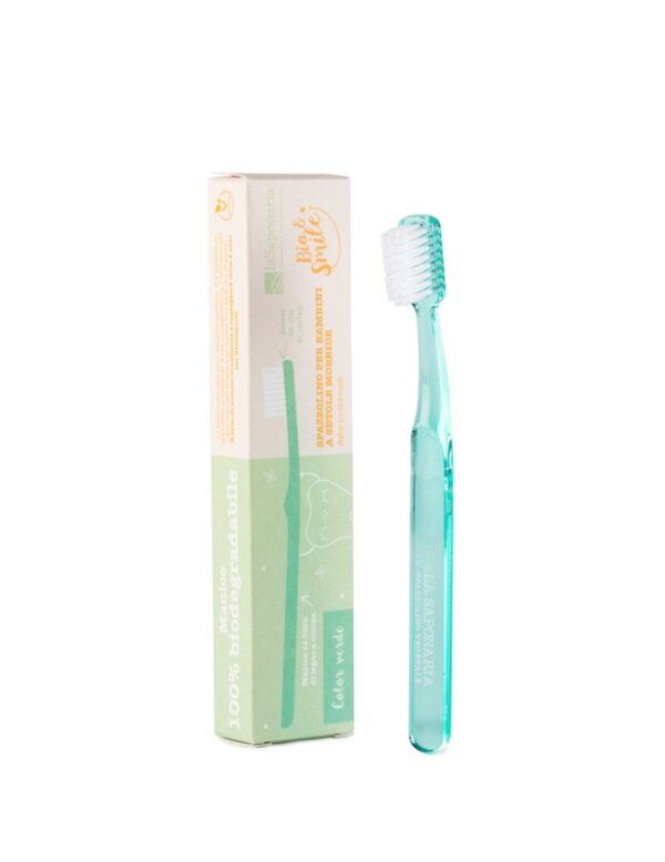Children's vegetable fiber toothbrush (green) - Bio Smile - La Saponaria