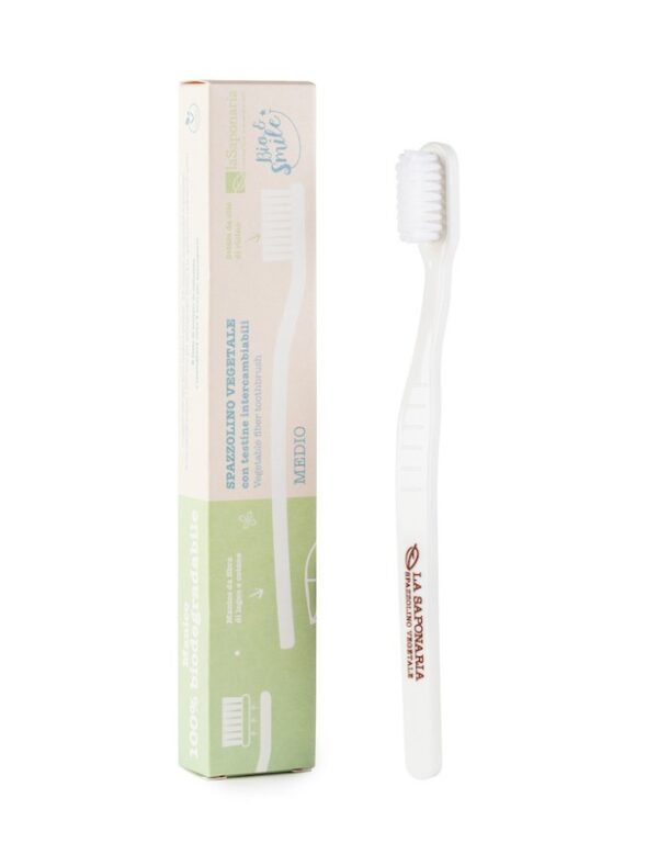 Medium bristle vegetable fiber toothbrush - Bio Smile - La Saponaria