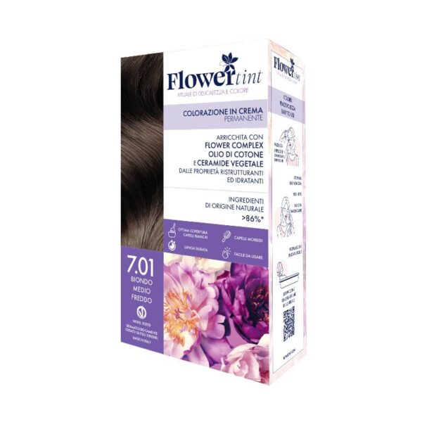 Permanent hair color 7.01 medium cold blond - Flowertint