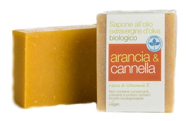 Sapone all'olio extrav. d'oliva - ARANCIA e CANNELLA - La Saponaria -