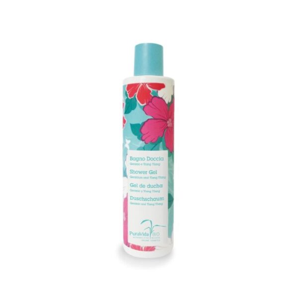 Erleben Sie Geranium und Ylang Ylang Bade- und Duschgel 250 ml - Puravida Bio