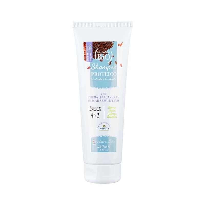 Shampoo Proteico idratante e lucidante con Cheratina e Olio di Semi di Lino 250ml - Parentesi Bio