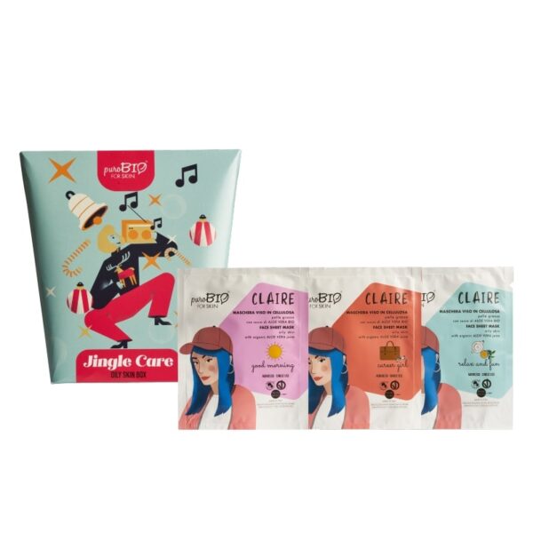 Kit Jingle Care Oily Skin Box | Maschere viso in tessuto Claire - puroBio - immagine 2