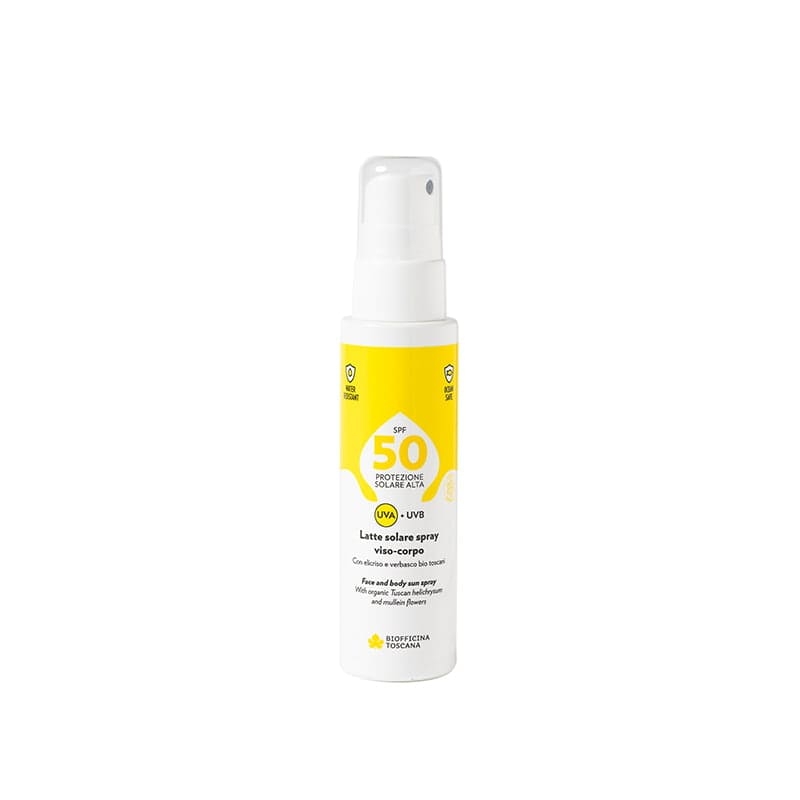 Latte solare spray viso-corpo SPF50 100ml - Biofficina Toscana
