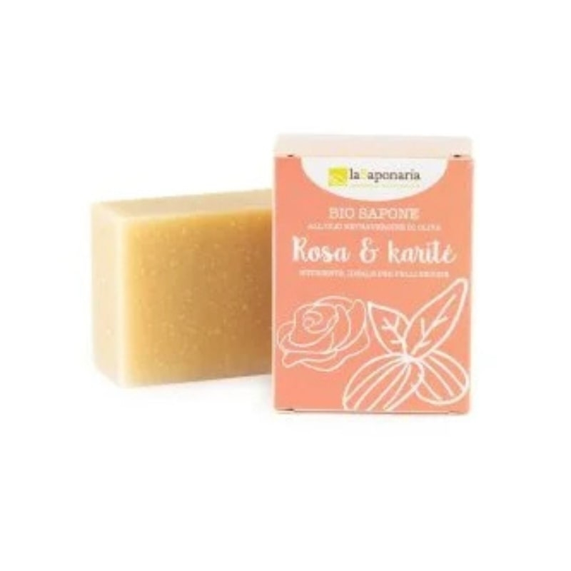Sapone all'olio extrav. d'oliva - Rosa e Karité - La Saponaria