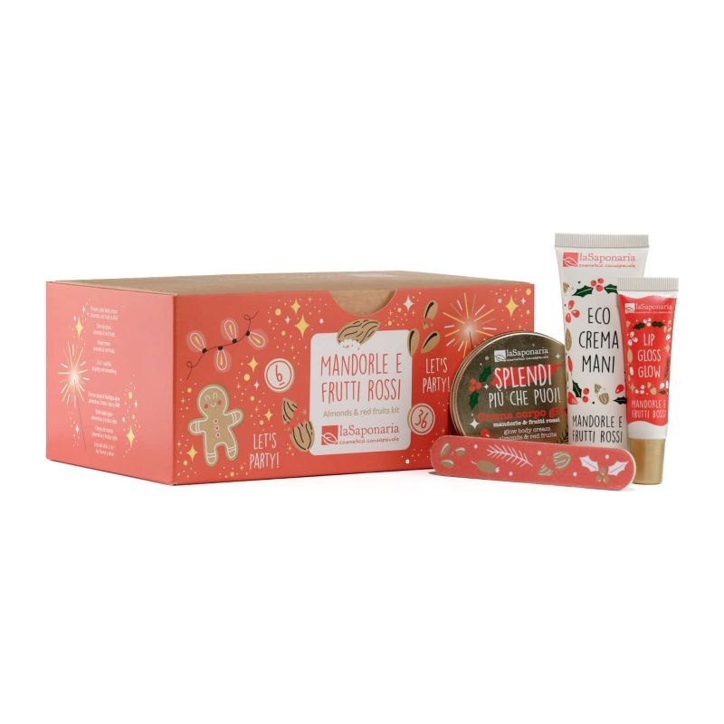 Set Regalo Mandorle & Frutti Rossi (Crema Corpo + Crema Mani + Lip Gloss Glow + Lima 2in1) - La Saponaria