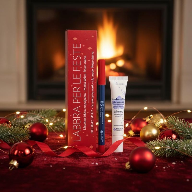 Kit Labbra per le feste Matita Rosso Riserva+Maschera labbra rimpolpante+trousse - Biofficina Toscana