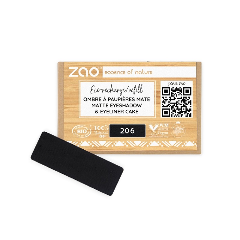 Ricarica Ombretto Opaco Rettangolare 206 Nero/Eyeliner cake - Zao Organic